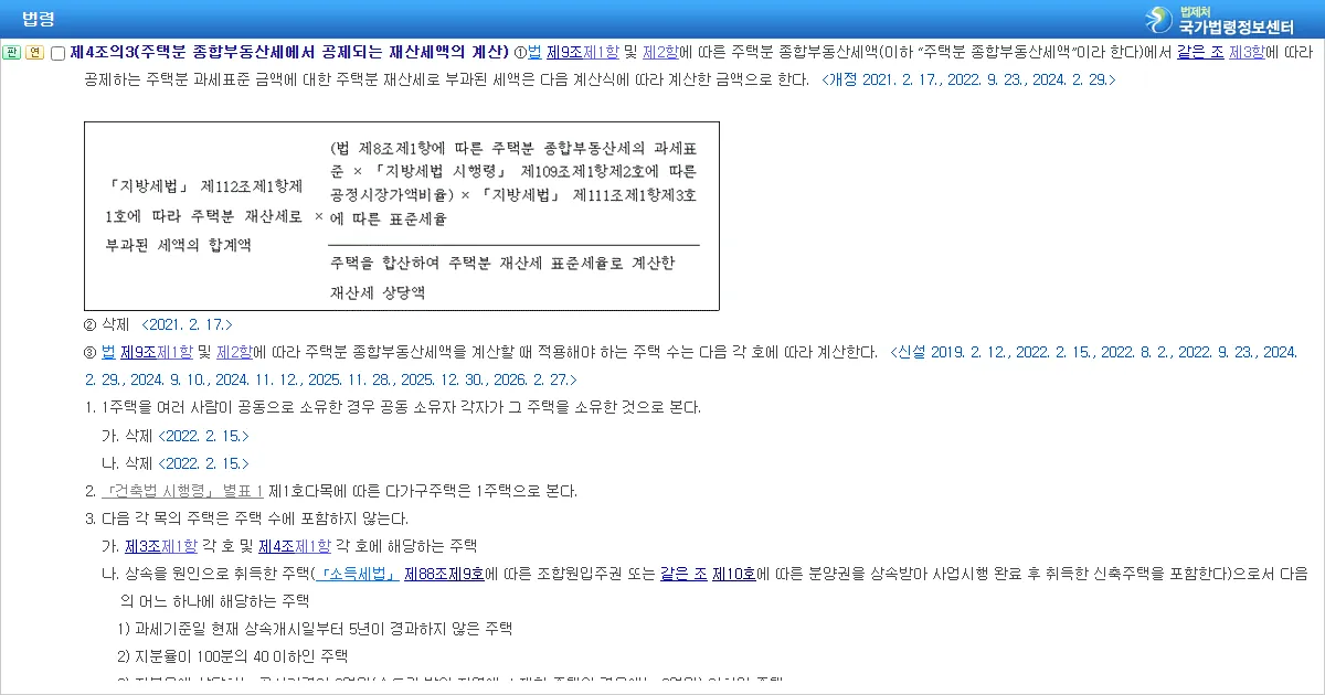 종합부동산세법 시행령 제4조의3 조문 화면