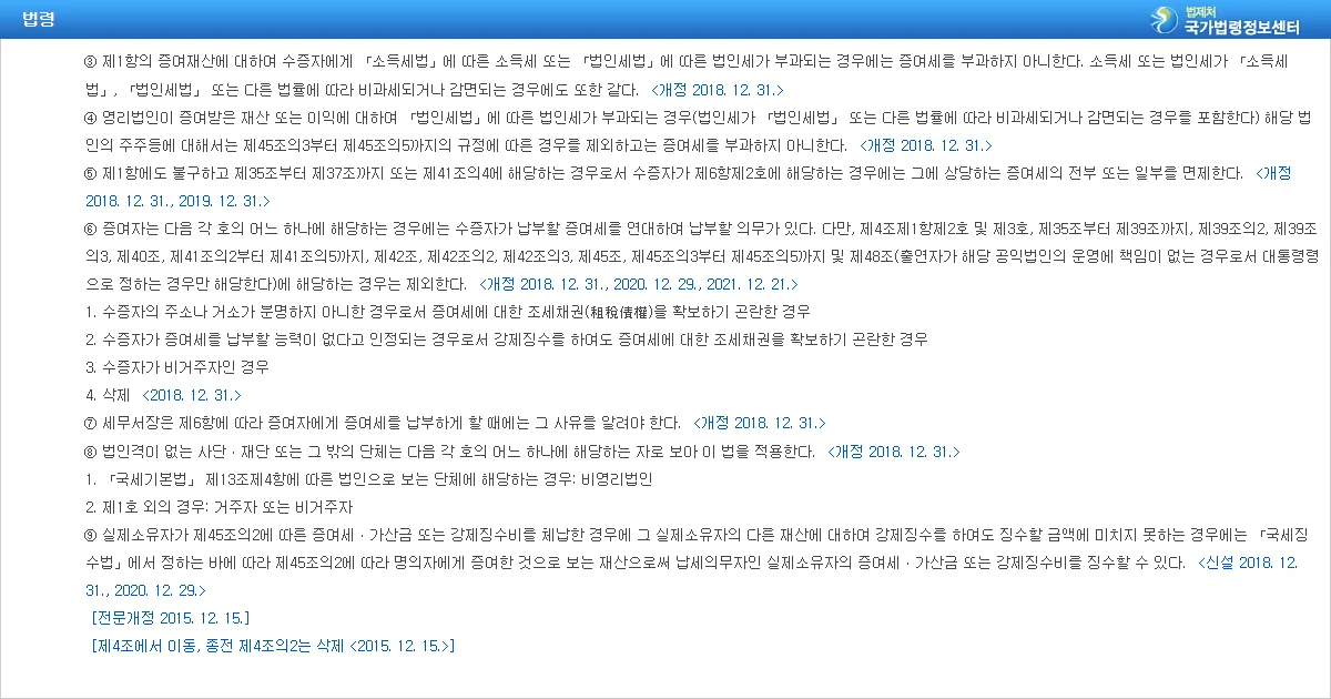 상속세 및 증여세법 제4조의2 증여세 납부의무 조문 화면
